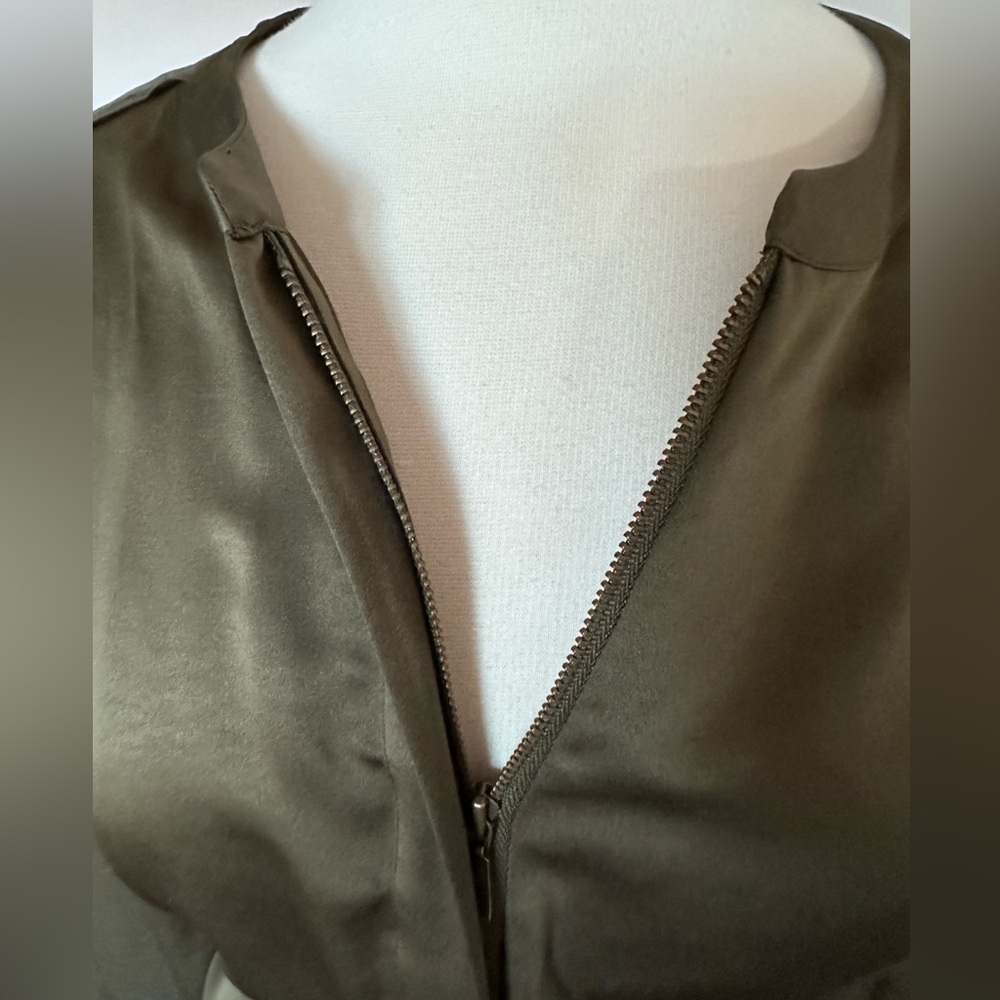 Banana Republic Satin Silky Belted Career Midi Shirt Dress Olive Green 14 - Picture 6 of 16